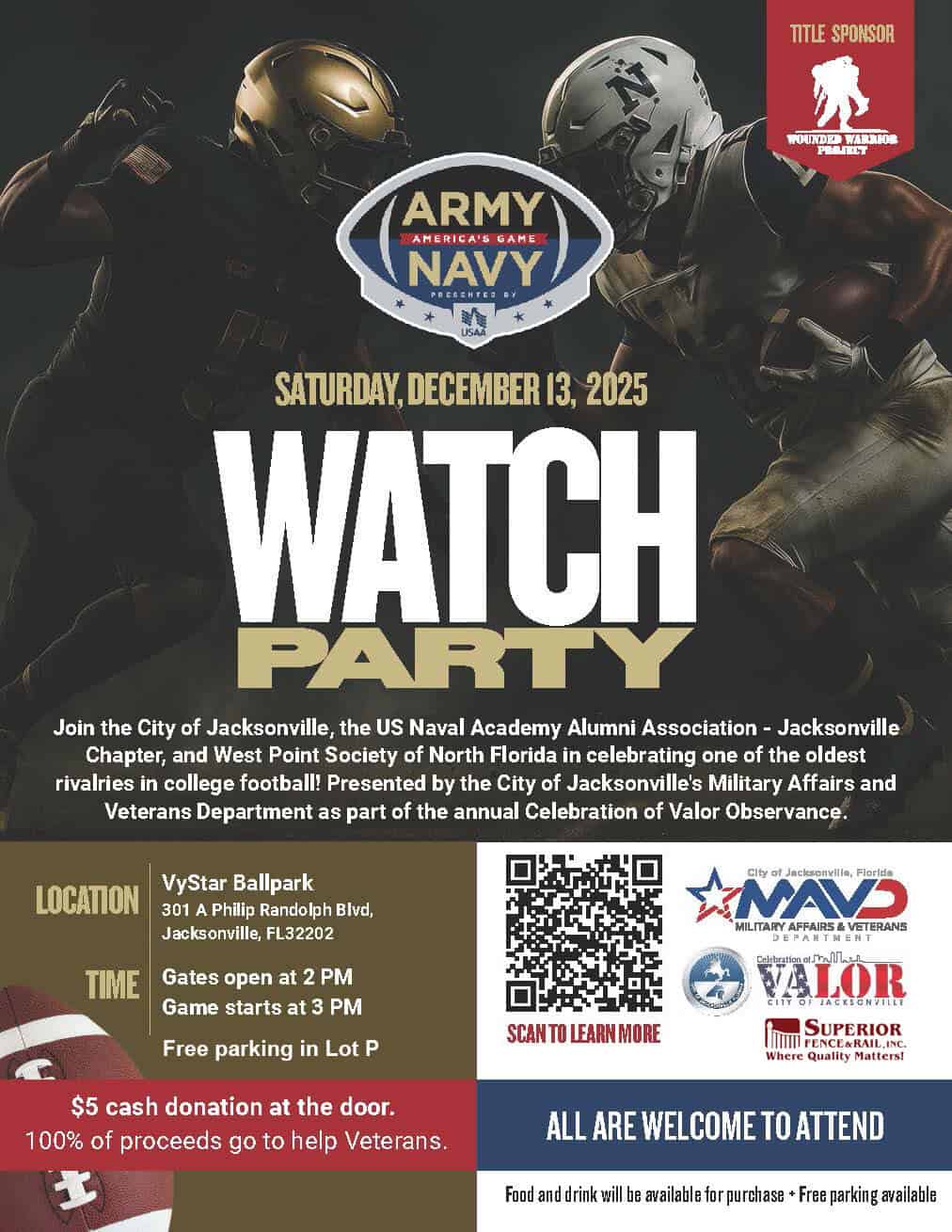 City of Jacksonville Hosts Army-Navy Game Watch Party Honoring Veterans